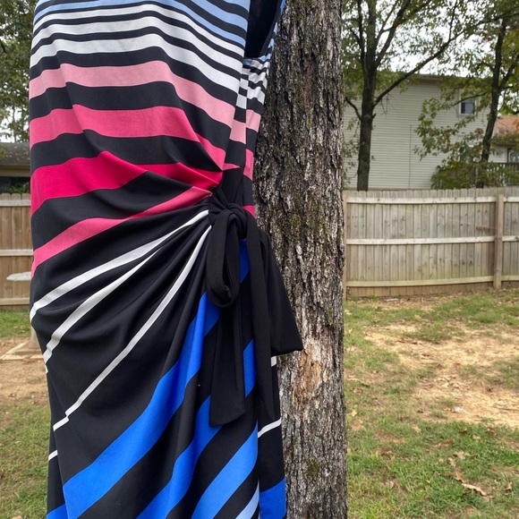 Vintage R&K Originals Colorful Striped Ruched Tie Dress - Picture 3 of 10